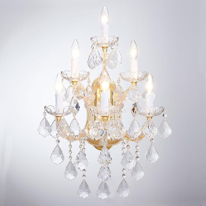 Large Modern Crystal Wall Lights - 6 Lights Maria Theresa Wall Lamp Chandelier Light Fixtures, Gold Wall Mounted Sconce for Hotel, Living Room, Hall, Lobby