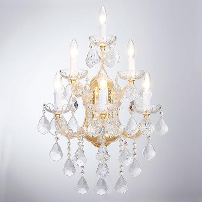 Large Modern Crystal Wall Lights - 6 Lights Maria Theresa Wall Lamp Chandelier Light Fixtures, Gold Wall Mounted Sconce for Hotel, Living Room, Hall, Lobby