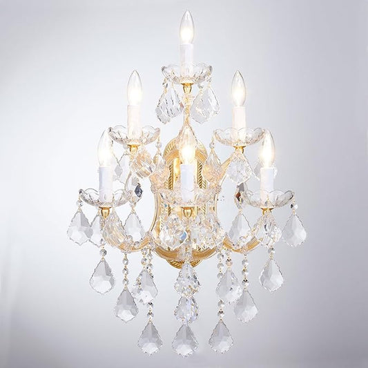 Large Modern Crystal Wall Lights - 6 Lights Maria Theresa Wall Lamp Chandelier Light Fixtures, Gold Wall Mounted Sconce for Hotel, Living Room, Hall, Lobby