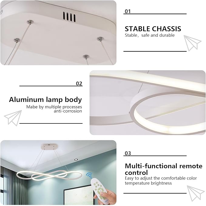 Led Pendant Lights for Kitchen Island Pendant Light Dining Room Chandelier Light Fixture, Dimmable Modern Led Chandelier,Adjustable Height Music Note Shape Modern Ceiling Light Fixture