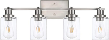 4 Light Track Lighting Fixtures Ceiling Kitchen Track Lighting Kit Brushed Nickel Bathroom Tracking Vanity Lights with Clear Glass Shade, Rotatable Spotlight for Accent Task Wall Art Hallway