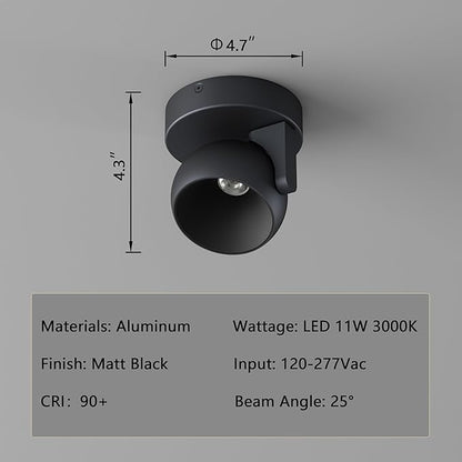 LED Ceiling Light Dimmable Flush Mount Adjustable Ceiling Light Fixture, Directional Spotlight for Pictures Living Room Bedroom Foyer - 3000K 11W 25° Flicker Free (Black)