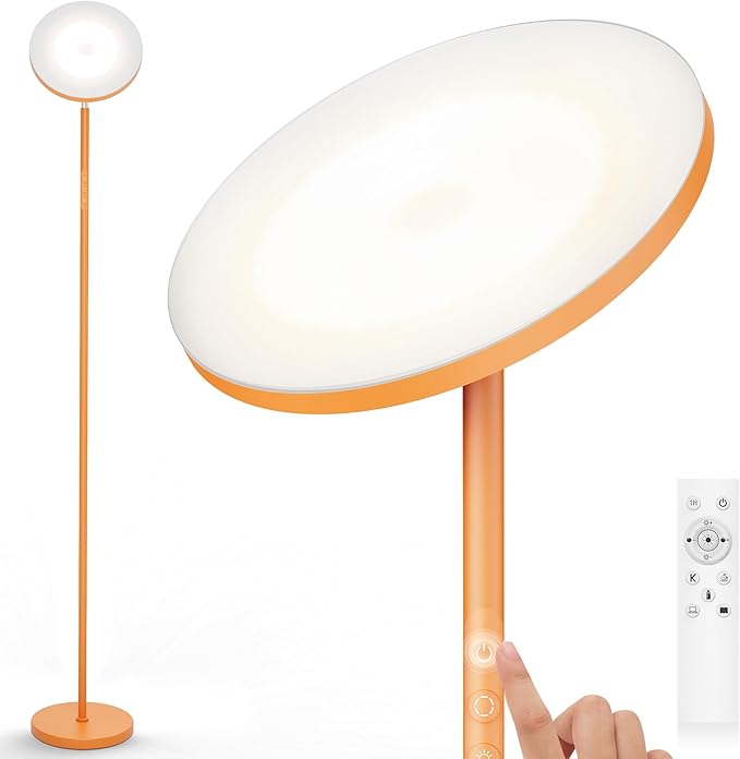 OHLUX Orange Floor Lamp, 32W/2500LM Super Bright Dimmable Sky LED Modern Torchiere Standing Lamp, LED Floor Reading Lamp with 4 Color Temperatures, Remote Touch Control, 1 Hour Timer for Living Room