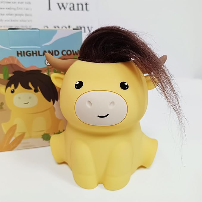 QANYI Highland Cow Night Light, Rechargeable and Dimmable Farm Animal Highland Cattle Lamp with Soft Touch,Valentines Highland Cow Decor Party Favors Cute Gifts for Adults Kids Boys Girls Women Men