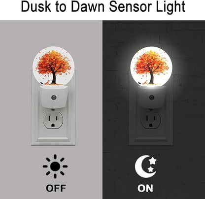 Autumn Tree Fall Plug in Night Light Auto Light Round Lamps Energy Saving Gift for Women Men Friends