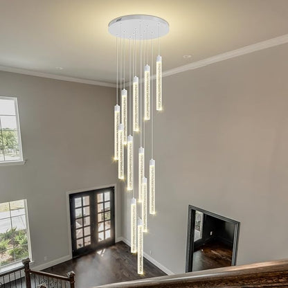 118'' Modern Glam Crystal Column Chandelier for High Ceiling LED Dimmable Pendant Light Staircase Foyer Enterway Living Room Ceiling Chandelier Lighting Silver 12 Lights