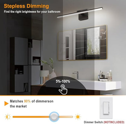 LED Bathroom Vanity Light, Modern Bathroom Light Fixture Over Mirror (3000K/4000K/6000K, Dimmable), Vanity Light Bar with Angle Adjustable, 24 Inch, Black