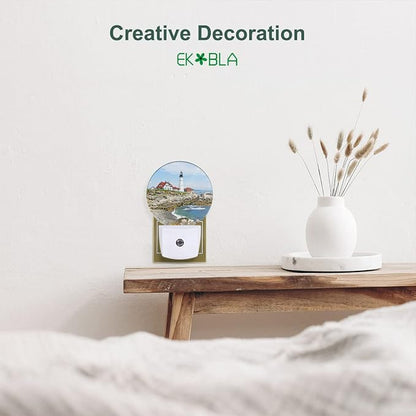 EKOBLA Lighthouse Plug-in Night Light, Coastal Seaside Lighthouse LED Nightlight for Bedroom, Living Room & Bathroom