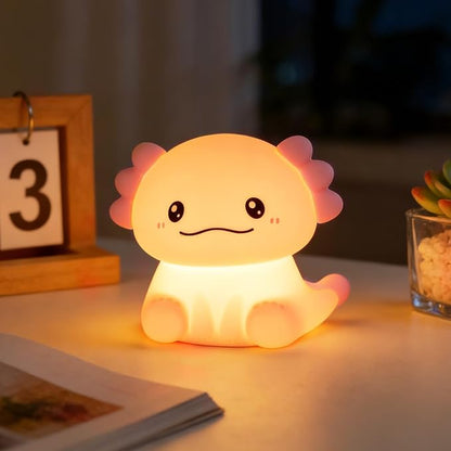 Cute Axolotl Night Light for Kids, 3 Adjustable Brightness Levels & 6 White Noise Sounds,Rechargeable Variable Color Axolotl lamp Gifts,Cute Room Decor Night Light for Kids Girls Boys