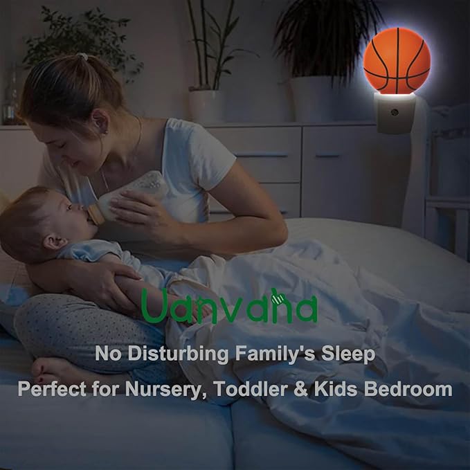 Sports Night Light Basketball Night Lamp for Boys Men Basketball Room Decor American Ball Night Lights Plug into Wall Dusk to Dawn Sensor for Birthday Christmas Gifts