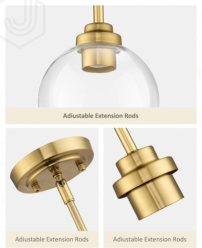 Modern Polished Gold Pendant Light, 7Inch Mid Cenrury Globe Hanging Light Fixture with Clear Glass for Kitchen Island Dining Room Bedroom Hallway Foyer (1 Pack), PL101BG