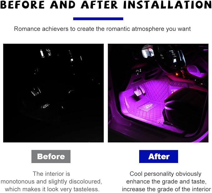 povtii Car LED Strip Light, 24 LED RGB Auto Under Dash Interior Atmosphere Lights, Cigarette Lighter Decorative Lamp Ambient Night Light, Universal Lighting Kit Car Accessories (Pink Purple)