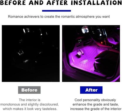 povtii Car LED Strip Light, 24 LED RGB Auto Under Dash Interior Atmosphere Lights, Cigarette Lighter Decorative Lamp Ambient Night Light, Universal Lighting Kit Car Accessories (Pink Purple)