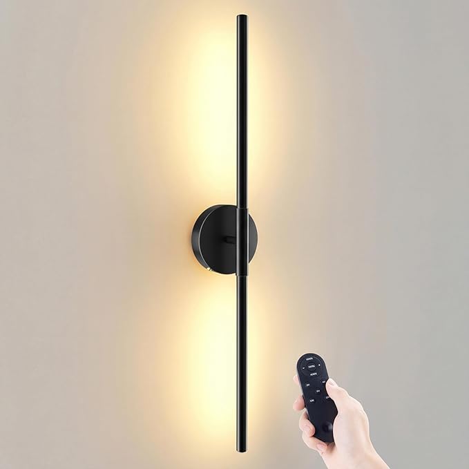 JOFIOS Battery Operated Wall Sconces Set of 1, 360°Rotation Wireless Rechargeable Wall Lights: Dimmable Detachable Wall Lamp with Remote Control, 3000K-6000K Infinite Dimming Wall Sconce 27.6 Inch