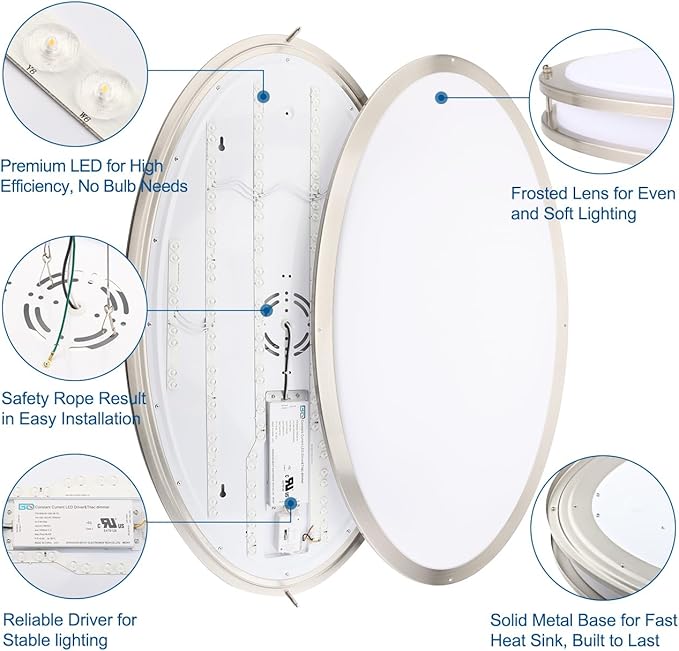DAKASON 32In Oval LED Flush Mount Light for Kitchen/Living Room, 50W Large LED Ceiling Light Fixture, 3500K/4000K/5000K Adjustable, Dimmable for Dining Room/Bedroom