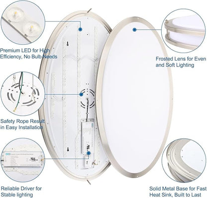 DAKASON 32In Oval LED Flush Mount Light for Kitchen/Living Room, 50W Large LED Ceiling Light Fixture, 3500K/4000K/5000K Adjustable, Dimmable for Dining Room/Bedroom