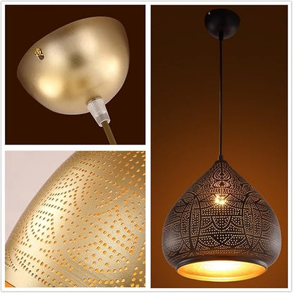 Moroccan Pendant Light Turkish Chandelier;Vintage Chandelier;Industrial Porous Arabic Ceiling Light Fixture Pendant Lighting for Kitchen Island Restaurant Hallway Foyer (Black)