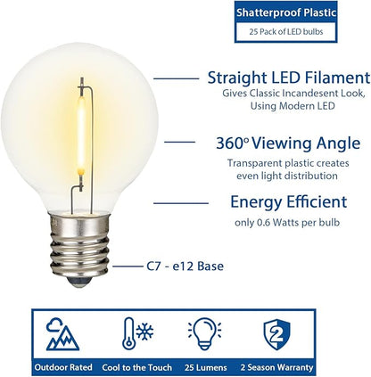 Novelty Lights 100 Feet G40 LED Patio String Light Set with 67 Bulbs, Warm White, Weather Resistant and Shatterproof Replaceable Plastic Globe Bulbs, Black Wire