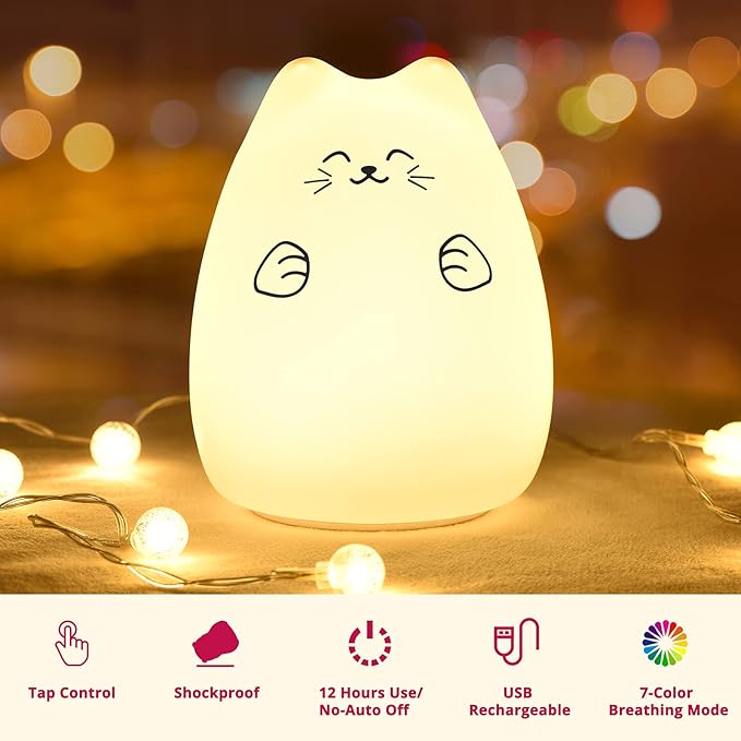 Cute Kawaii Kids Night Lights for Room Decor - Cat Lamp for Kids Bedroom Nursery, Best Christmas Birthday Gifts for Women Wife Teen Girls.
