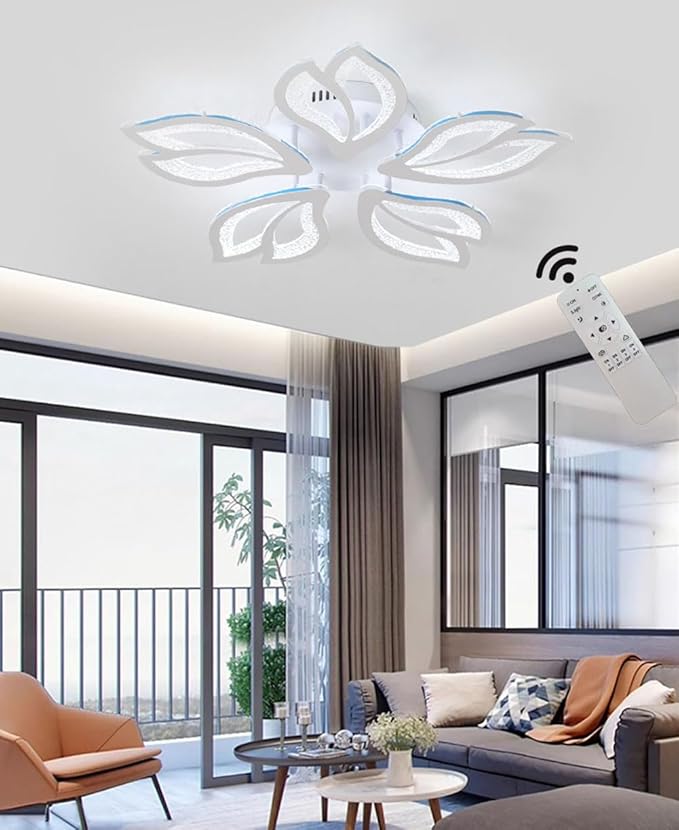 Modern LED Ceiling Light 23.6in with Remote Control 5-Leaf Ceiling Lamp for Bedroom Living Room Dining Room Office Kitchen Nursery School