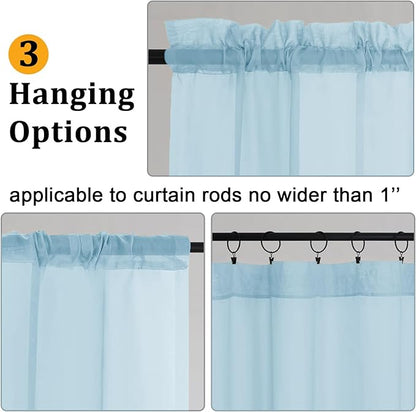 Gwine Sky Blue Sheer Curtains for Living Room 45 inches Long, Short Voile Light Filtering Window Treatments Sheer Curtains for Bedroom, Half Window Drapes with Rod Pocket, Each 42" Wx45 L