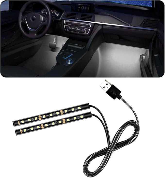 povtii Car LED Strip Light, 24 LED RGB Auto Under Dash Interior Atmosphere Lights, USB Vehicle Decorative Lamp Ambient Night Light Strip, Lighting Kit Car Accessories (White)