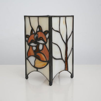 Tiffany Lamp Orange Stained Glass Table Lamp Small Foxes Animal Night Light Mini Retro Bedside Table Light for Home Decor Boys Girls Christmas Halloween Gifts