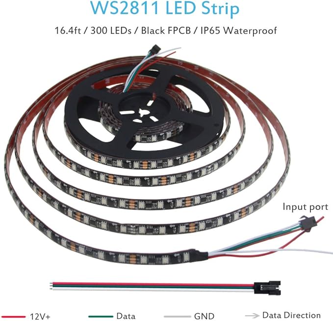 ALITOVE WS2811 RGB-IC Addressable LED Light Strip 16.4ft 300LEDs 12V LED Strip Lights Dream Color Programmable LED Pixel Rope Light Waterproof IP65 with 3M VHB Adhesive Back(No Adapter & Controller)