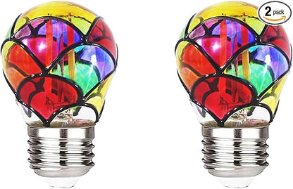 I-SHUNFA Stained Glass LED Light Bulb,6 Watts Heatless E26 G45 LED Light Bulbs for Home Party,Recreation Room,Balcony,Garden,Christmas Decoration 2 Pack