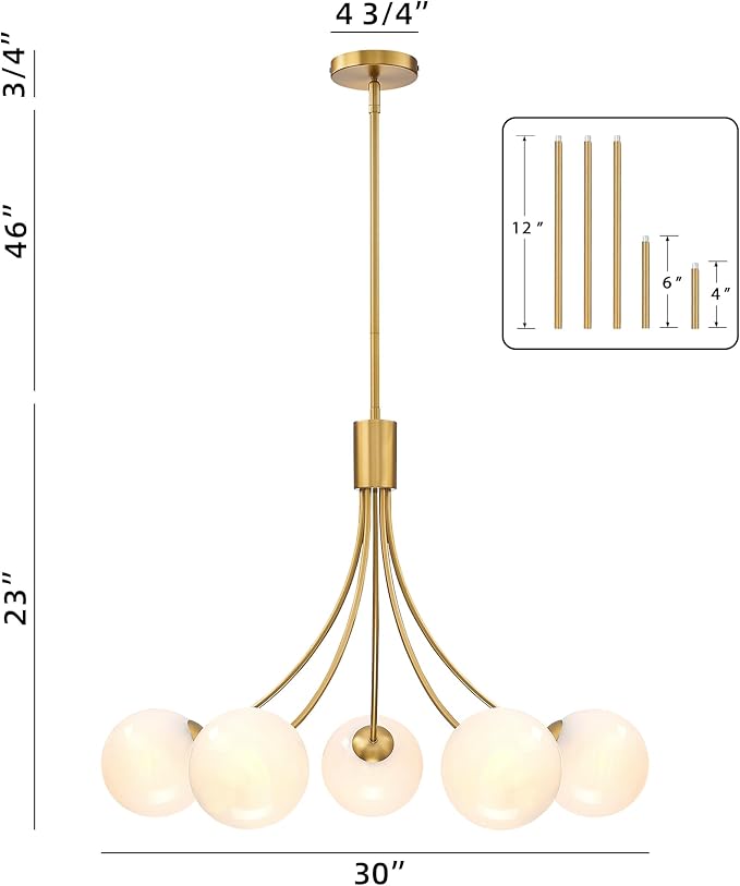 Bubble Chandelier, Modern Sputnik Dining Room 5-Light Chandelier with Gold Finish and Glass Globes for Kitchen Bedroom Foyer and Living Room