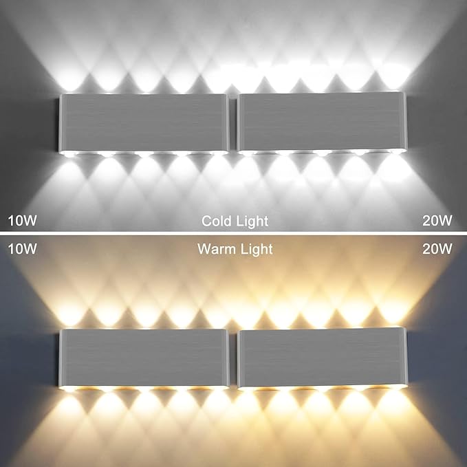 Kawell 20W Modern Wall Sconce LED Wall Light Up Down Indoor LED Wall Lamp Aluminum for Bedroom Living Room Bedside Stairs Hallway Corridor, 6000K
