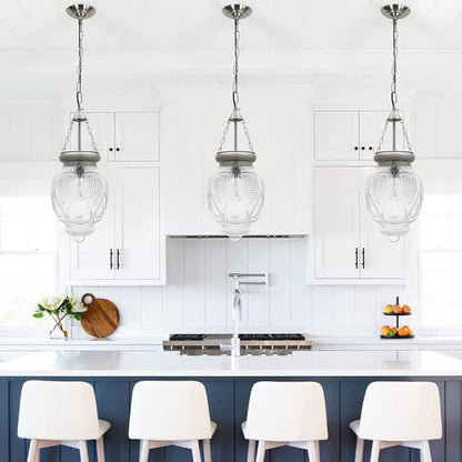 Modern Pendant Light, Brushed Nickel Pendant Light for Kitchen Island, Adjustable Hanging Ceiling Light Fixture, Large Farmhouse Pendant Kitchen Island Lighting for Dining Room Bedroom Bar Office