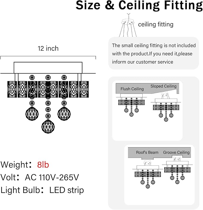 Dia 12" Mini Chandelier Flush Mount Chandelier for Hallway, Crystal Ceiling Chandeliers for Dining Room, Bedroom, Living Room, Entryway, Kitchen (Gold Ceiling Light Fixture)