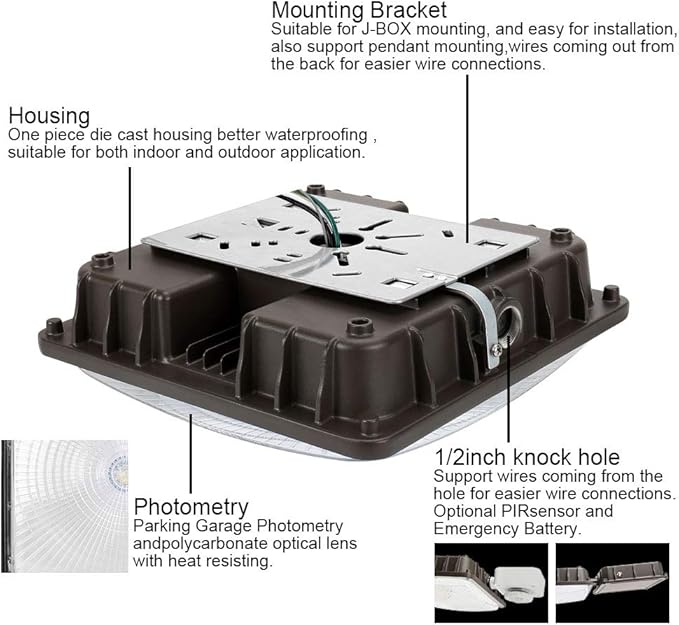 Konlite 40W LED Canopy Area Light - 175W HID/M.H. Equivalent - Bronze - 5450 LM - 6 Pack - 5000K - 120-277V - UL, Idea for for Gas Station, Gym, Warehouse, Shop, Underpass, Loading Dock