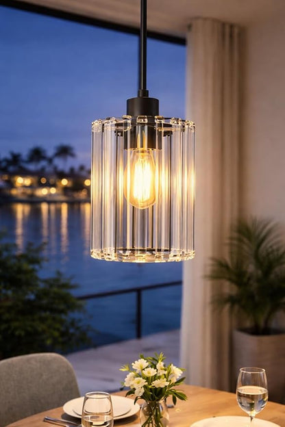MQMQA 3 Pack Matte Black Pendant Lights Kitchen Island, Modern Crystal Chandelier Kitchen Pendant Lighting Over Island, Adjustable Hanging Mini Light Fixtures for Dining Room Hallway Corridor Bedroom
