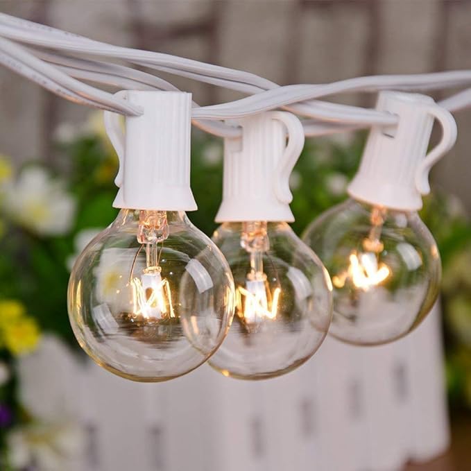 GOOTHY Globe Holiday String Lights with G40 Bulbs (50ft.) Backyard Patio Lights Garden Bistro Party Natural Warm Bulbs Cafe Hanging Umbrella Lights on Light String Indoor Outdoor-White