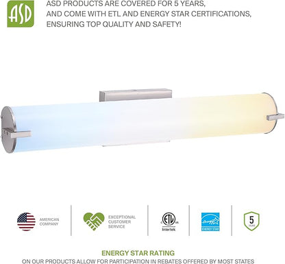 ASD LED 24" Vanity Wall Mount Light Fixture, Linear Bathroom Lighting Bar | 3CCT, Dimmable, Energy Star, ETL Listed | 25W 1950LM 3000-5000K 120V | Long Tube Bath Sconce Over Mirror | Nickel, 4 Pack