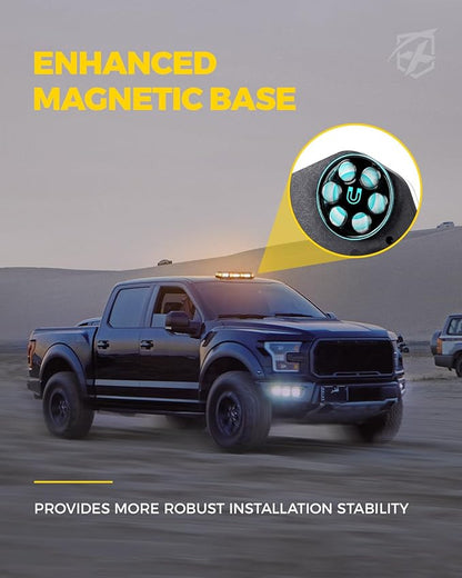 Xprite White Amber Rooftop Emergency Strobe Light Bar, Beacon Safety Flashing Warnin Lights w/Control Panel Magnetic Base for Construction Trucks Plows Postal Security Cars