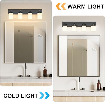 IZORRO Bathroom Vanity Light Fixture, 4-Light 30 Inch Matte Black Bathroom Light Fixtures Over Mirror, with White Glass Shade, Modern Farmhouse Vanity Lights, Rustic Restroom Lighting Fixtures