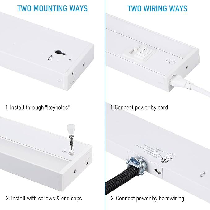 TORCHSTAR 4-Pack 22 Inch LED Under Cabinet Lighting 5CCT, ETL T24, 14W 1050LM, Hardwired & Plug-in, 5 Color Selectable CRI90 120V, Dimmable Under Counter Lights for Kitchen, White Aluminum Housing