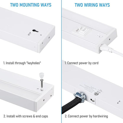 TORCHSTAR 4-Pack 22 Inch LED Under Cabinet Lighting 5CCT, ETL T24, 14W 1050LM, Hardwired & Plug-in, 5 Color Selectable CRI90 120V, Dimmable Under Counter Lights for Kitchen, White Aluminum Housing