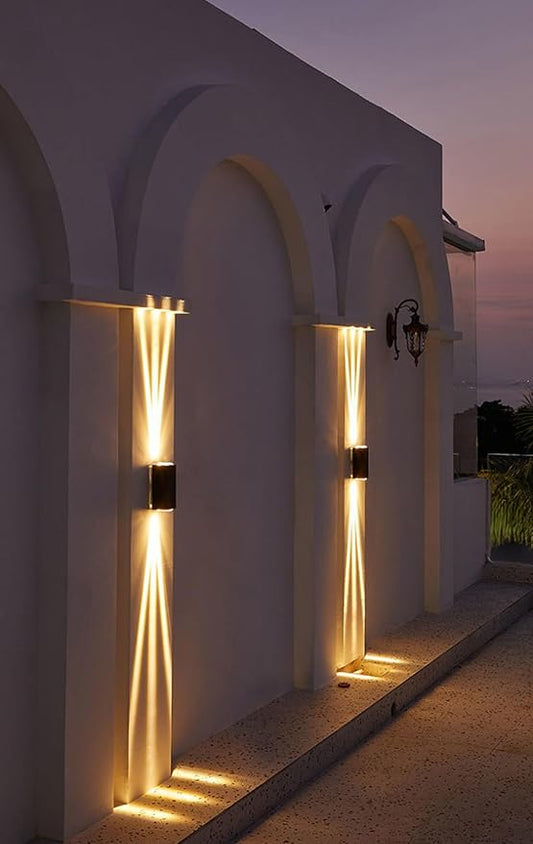 Bofea-Outdoor Waterproof Wall Sconce Black Aluminum Construction with Dual Up/Down LED Lights Black Wall Sconces Outside Wall Lights Ideal for Patio, Garden and Porch Lighting(Three Beams Up And Down)