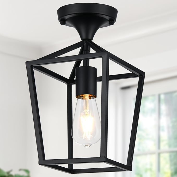 Lynnoland 6.7" x 13.8" Semi Flush Mount Ceiling Light, Black Industrial Ceiling Light Fixtures, Farmhouse Light Fixture for Hallways, Foyers and Kitchens.(Not Waterproof, Not for Outdoor