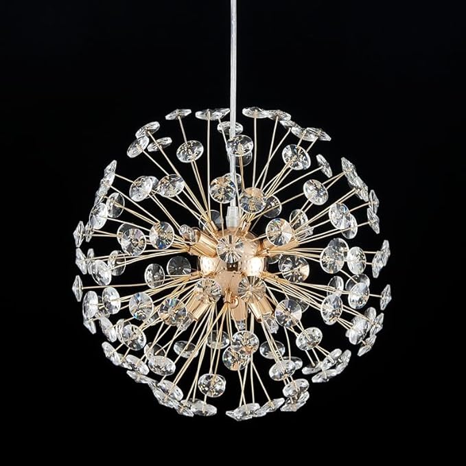 AGV LIGHTING Modern Crystal Chandelier Sputnik Dandelion Pendant Light Fixture, 6-Light Gold Chandelier for Dining Room Living Room Bedroom Foyer
