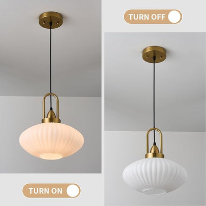 12 Inch Milk Glass Pendant Lights Vintage Chandelier Pendant Lighting Modern Mid Century Hanging Lights Adjustable Kitchen Island Light for Dining Room Bedroom Hallway