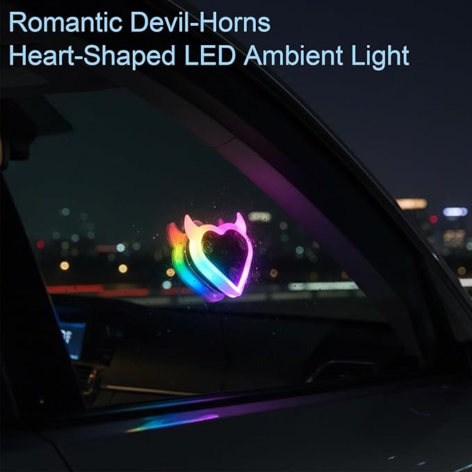 Romantic Devil-Horns Heart-Shaped LED Ambient Light - Color-Changing Car Window Lights, Universal Fit for Minivan, SUV, RV, Sedan, Truck, Personality Interior Decoration