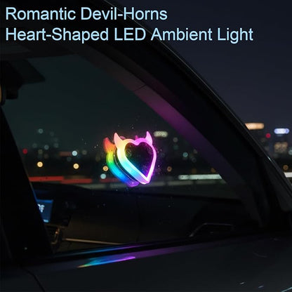 Romantic Devil-Horns Heart-Shaped LED Ambient Light - Color-Changing Car Window Lights, Universal Fit for Minivan, SUV, RV, Sedan, Truck, Personality Interior Decoration