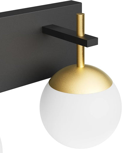 Ralbay 2-Light Black and Gold Vanity Lights Mid Century Modern Bathroom Wall Lighting Milky Glass Globe Black Gold Vanity Light for Bathroom