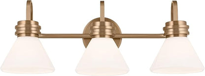 Kichler Farum 26" 3-Light Bathroom Vanity Light Fixture with Opal Glass in Champagne Bronze for Mirror, Modern Wall Mount Over Single or Double Vanity (26" W x 9.5" H), 55155CPZ