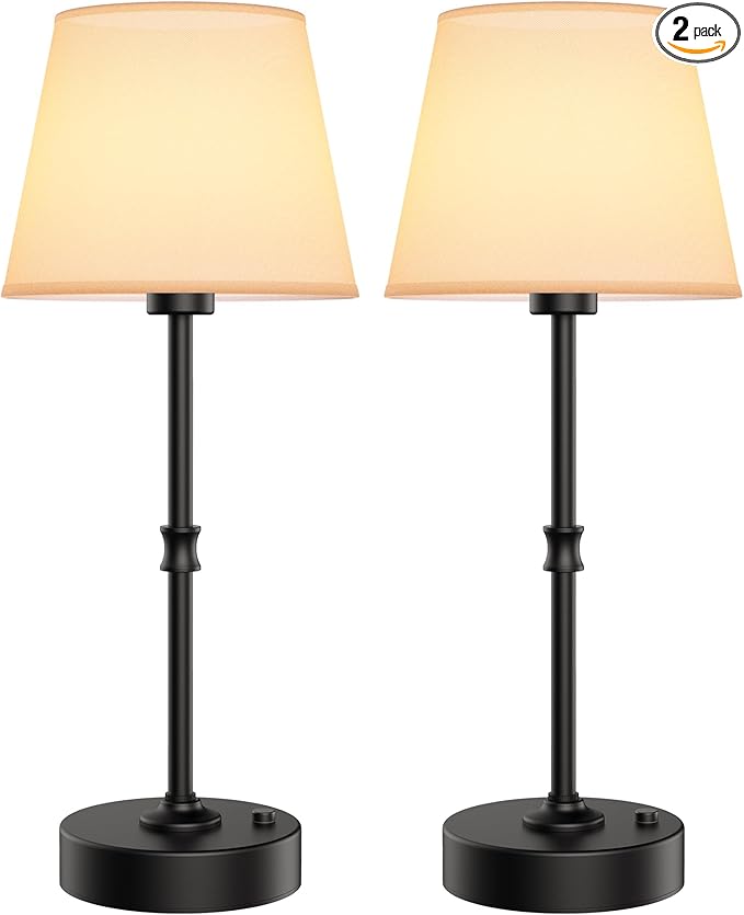 EppieBasic Cordless Table Lamp Rechargeable: Fast Charging & Long Lasting - 2700K Warm Light Small Vintage Brass Bedside Lamps - Dinning Living Room Bedroom - 2 Pack